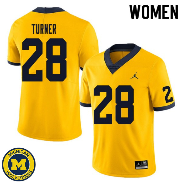 Women University of Michigan #28 Christian Turner Yellow Alumni Jersey